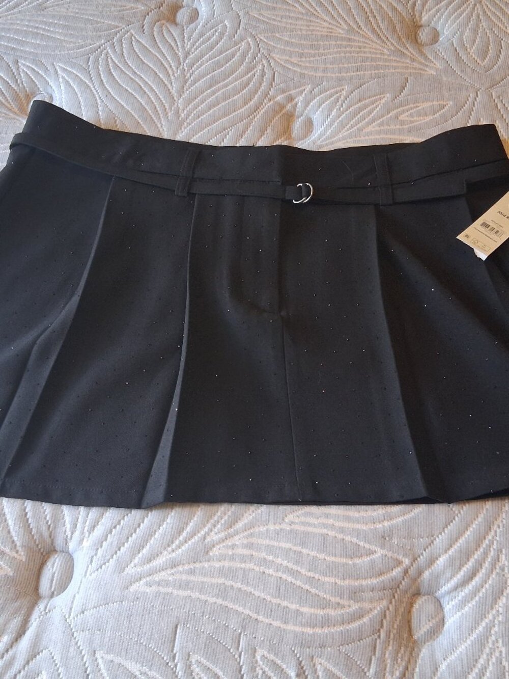 NWT Black Rhinestone Embellished Skater pleated Mini Skirt cocktail Size Large